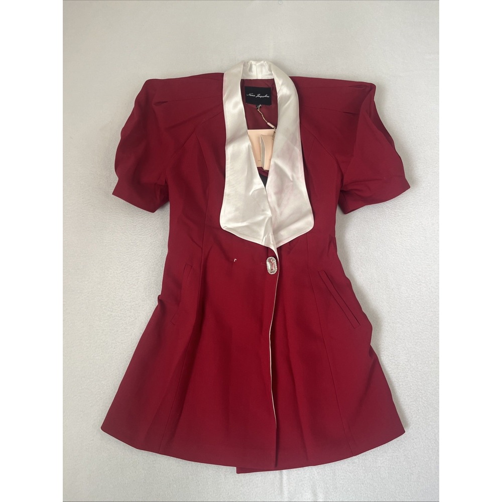 Nana Jacqueline Alia Red Mini Dress White Satin Bow Blazer Style Size M NWT